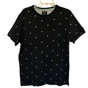 Denim & Flower Black Short Sleeve Tee with Minimalist Palm Tree Pattern